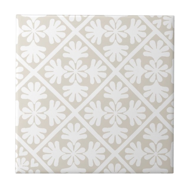 Carreau Neutre Beige Scandinave Feuilles de Chêne Floral D (Devant)