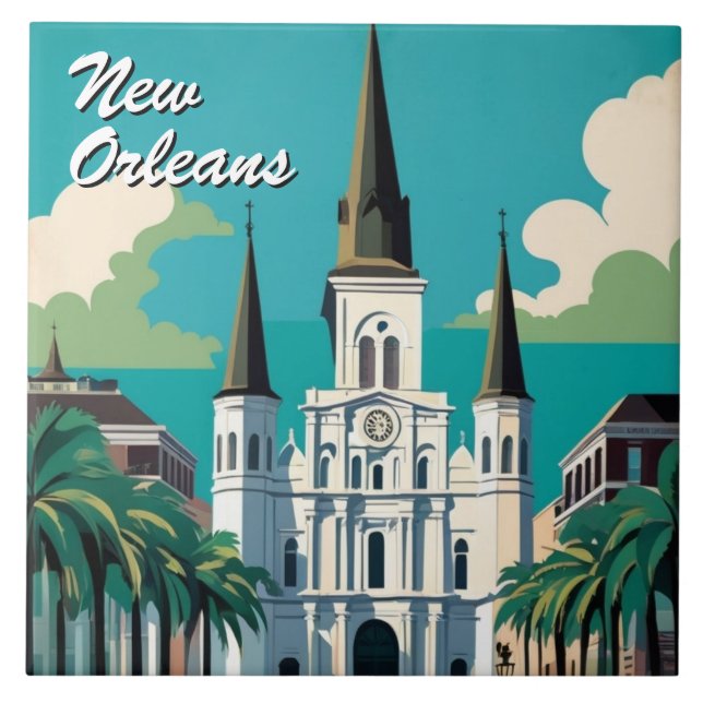 Carreau New Orleans St Louis Cathedral Turquoise Blue (Devant)
