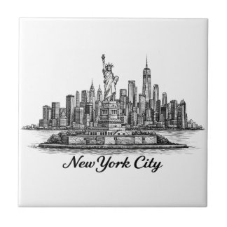 Carreau New York City Skyline Line Art Illustration