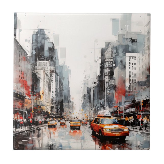 Carreau New York, paysage peint. (Devant)