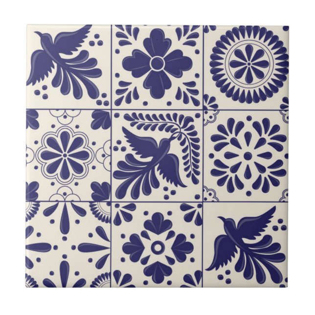 Carreau Nil bleu mexicain traditionnel Talavera (Devant)