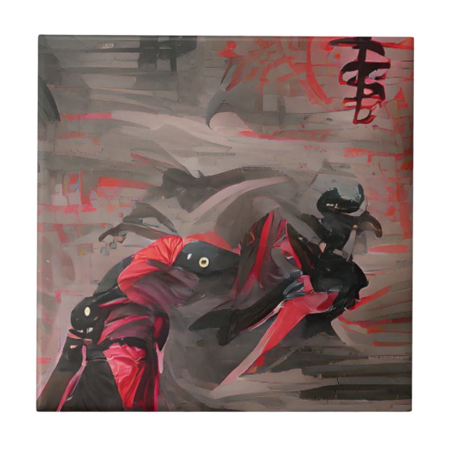 Carreau Ninja rouge mort graphique art abstrait (Devant)