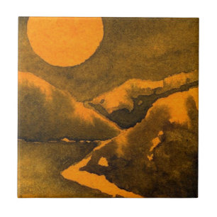 Carreau Nocturne pleine lune de chasseur sur les montagnes