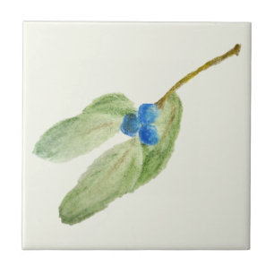 Carreau Noël Bleu Berries Sprig Rustique Botanique