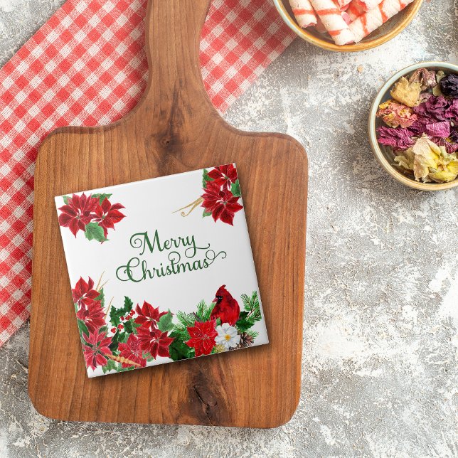 Carreau Noël cardinal rouge Poinsettia (Créateur téléchargé)