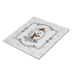 Carreau Noël d'hiver Poméranien (blanc) Écharpe de chien N