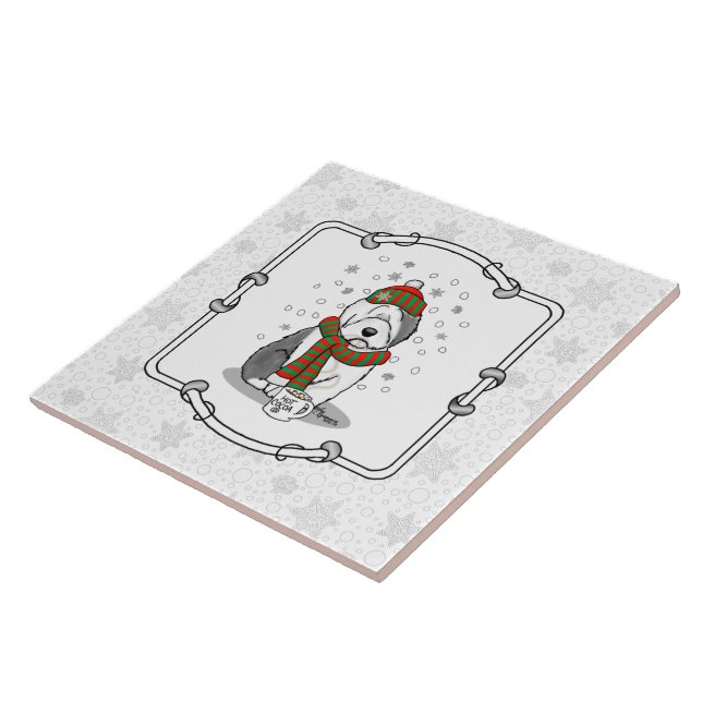 Carreau Noël d'hiver Vieux anglais Chien de mouton gris 1  (Côté)