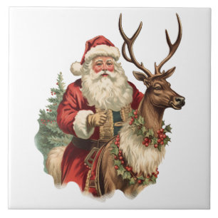 Carreau Noël du Père Noël rétro à cheval
