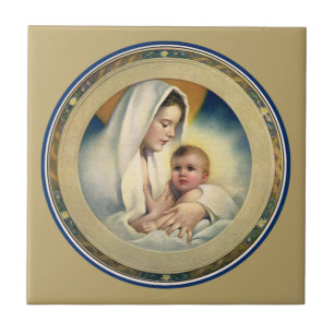 Carreau Noël religieux vintage, Vierge et Enfant