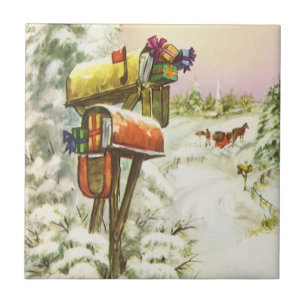 Carreau Noël Vintage, boîtes aux lettres dans le paysage h
