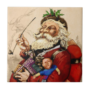 Carreau Noël vintage, jouets en pipe de Père Noël victorie