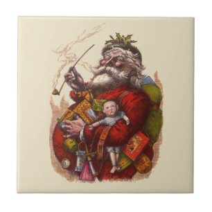 Carreau Noël vintage, jouets en pipe du Père Noël victorie