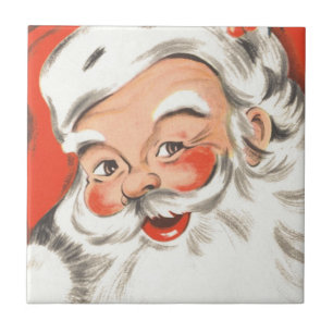 Carreau Noël vintage, joyeux Père Noël avec sourire