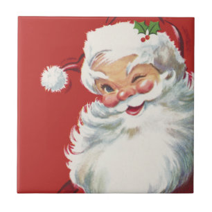 Carreau Noël vintage, joyeux Père Noël clignant de l'œil
