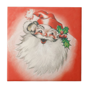 Carreau Noël vintage, joyeux Père Noël rétro des années 50