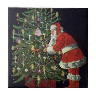Carreau Noël vintage, Père Noël avec des cadeaux