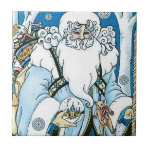Carreau Noël Vintage, Père Noël Bleu avec Snowglobe