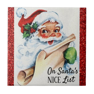 Carreau Noël Vintage Père Noël Nice Liste Rouge Parties sc