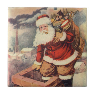 Carreau Noël Vintage Père Noël victorien à Chimney