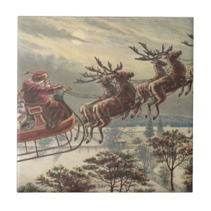 Carreau Noël vintage, Père Noël victorien à Sleigh