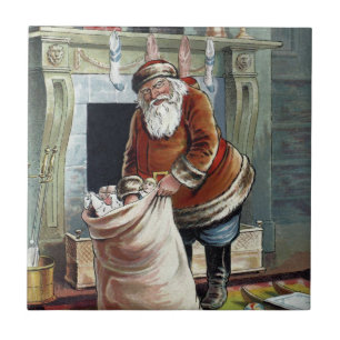 Carreau Noël vintage, Saint Nicolas au coin du feu