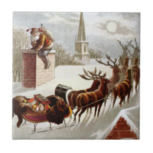 Carreau Noël vintage, Saint Nicolas sur le toit