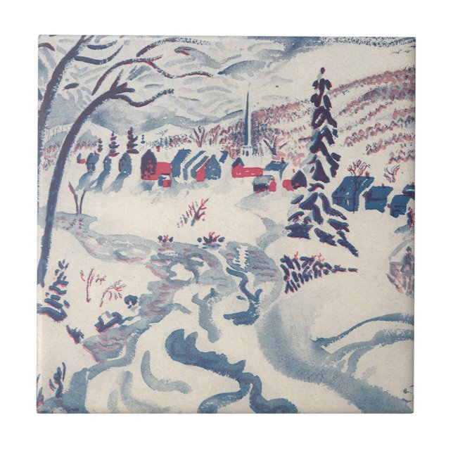 Carreau Noël Vintage, Village d'hiver Neige (Devant)