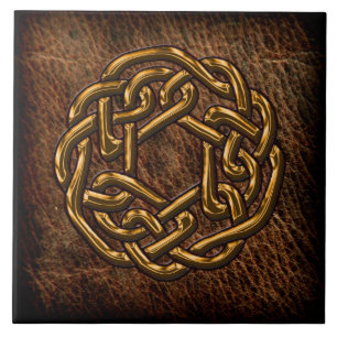 Carreau Noeud celtique d'or sur le cuir