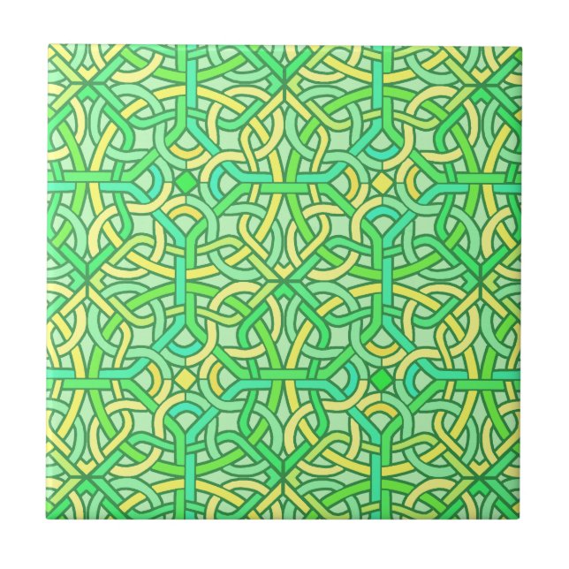 Carreau Noeud celtique Irlandais Motif de tresse vert jaun (Devant)