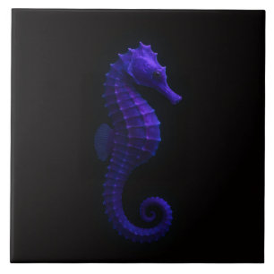 Carreau Noir 4 Luxe avec Hippocampe Bleu Violet