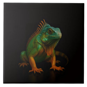 Carreau Noir 4 Luxe avec Iguane Vert