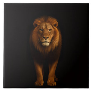 Carreau Noir 4 Luxe avec Lion Majestueux