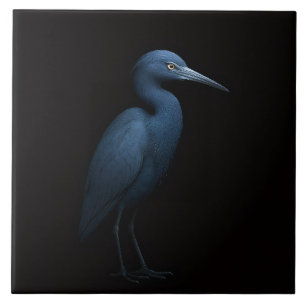 Carreau Noir 4 Luxe avec Petit Héron Bleu