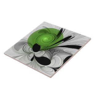 Carreau Noir Abstrait et blanc avec art fractal vert