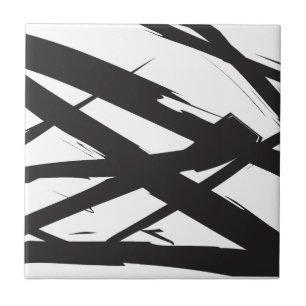 Carreau Noir & Blanc Moderne Ligne d'Art Abstrait Décorati