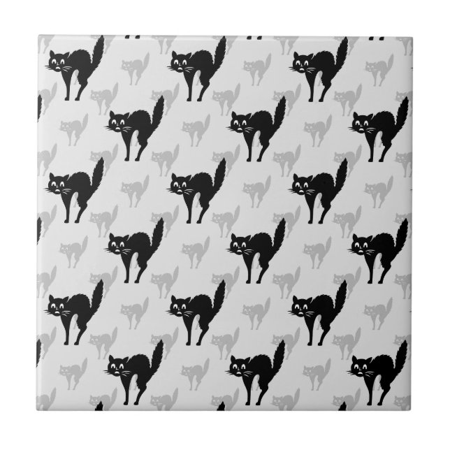 Carreau Noir Chat Shadow Silhouette Motif Design (Devant)