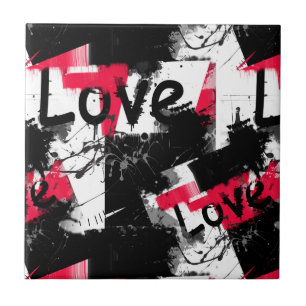 Carreau Noir et blanc avec taches rouges amour motif