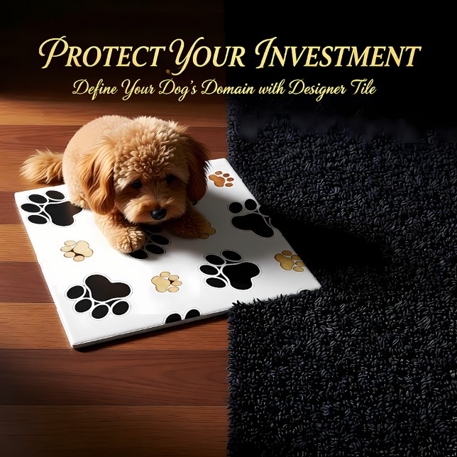 Carreau Noir et blanc canin bronzage d'empreinte de patte (Créateur téléchargé)