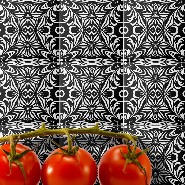 Carreau Noir et blanc Elegant Design Damask Pattern (Créateur téléchargé)