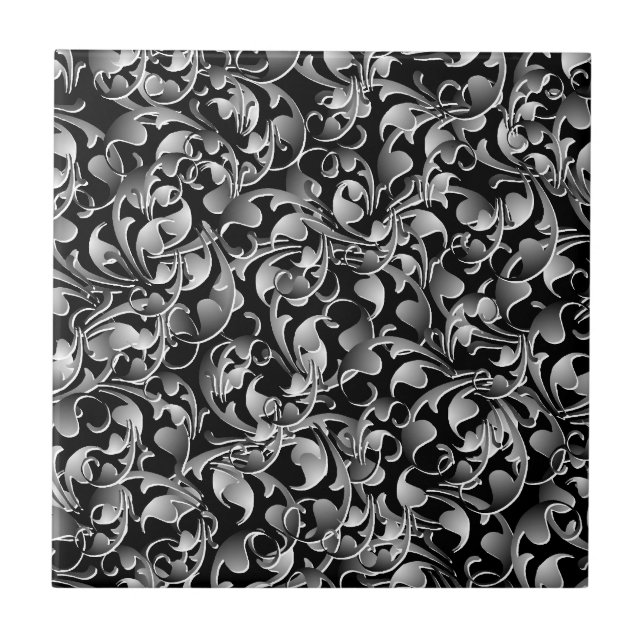 Carreau Noir et feuille de enroulement d'argent (Devant)