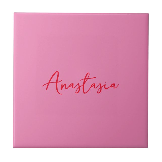 Carreau Nom de calligraphie professionnelle rose personnal (Devant)