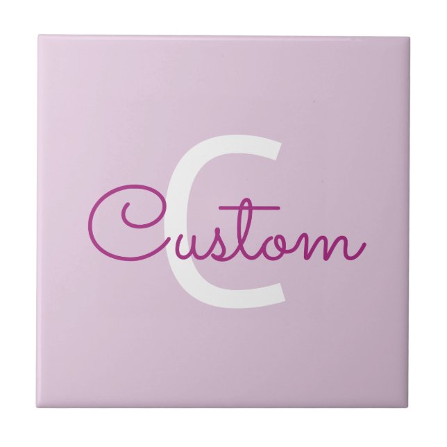 Carreau Nom de script & monogramme | Magenta & Violet clai (Devant)