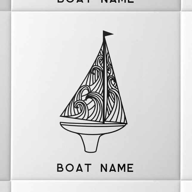 Carreau Nom du bateau à voile (Sailing boat with custom boat name text modern ceramic tile)