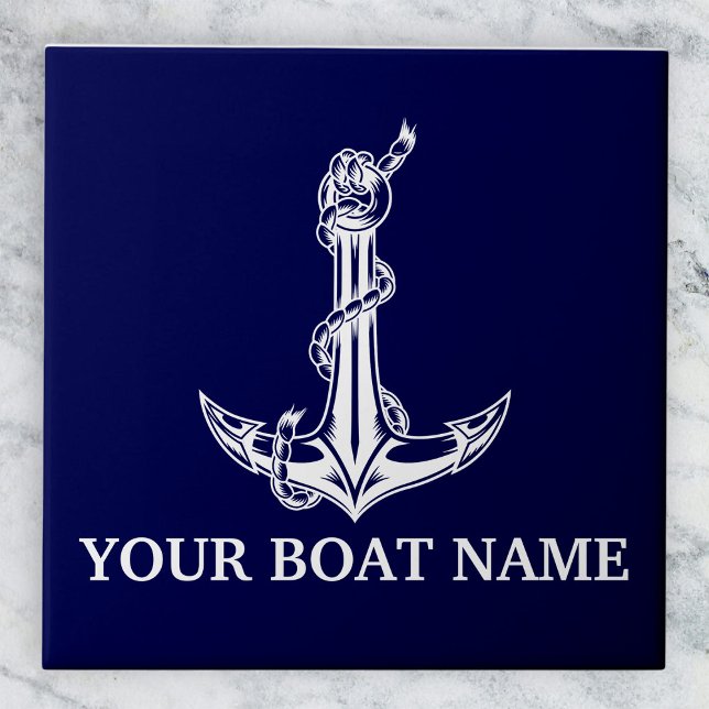 Carreau Nom du bateau de la corde d'Ancre nautique vintage (Créateur téléchargé)