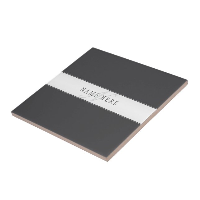 Carreau Nom élégant et monogramme | Gris foncé et clair (Côté)