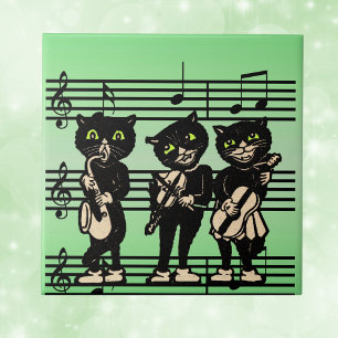 Carreau Notes musicales de Black Cats musicien vintage