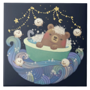 Carreau Nounours en baignoire avec des monstres duveteux