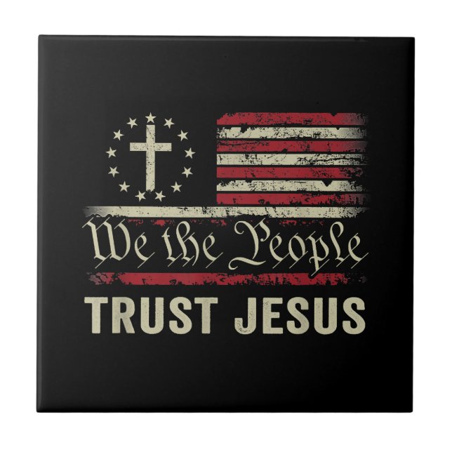 Carreau Nous Le Peuple Confiance Jésus - USA Drapeau Chris (Devant)