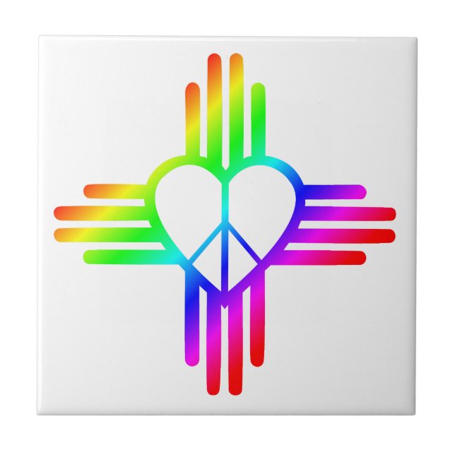 Carreau Nouveau-Mexique Zia Rainbow Heart avec signe de pa (Devant)