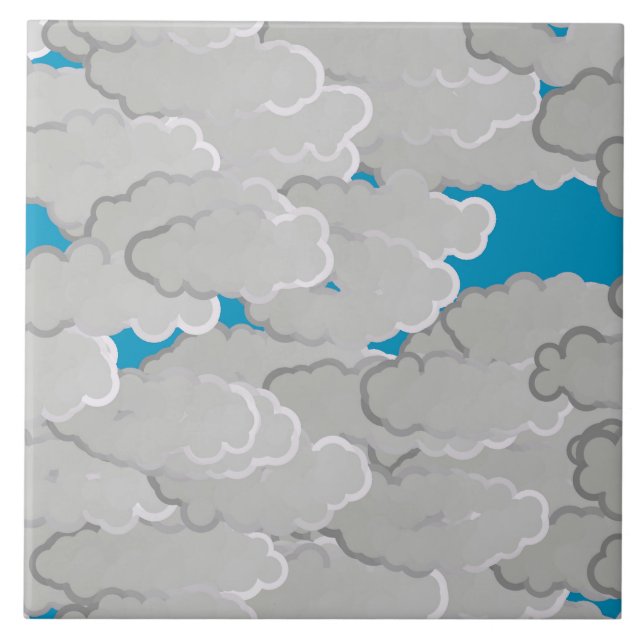 Carreau Nuages japonais, Jour d'été, Bleu blanc et bleu ci (Devant)